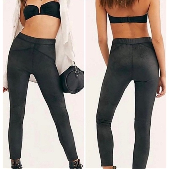 Free People midnight black vegan suede legging ankle pants size XS. Runs large. - Picture 2 of 8